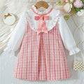New spring/autumn girls' lace-trimmed shirt dress - two-piece look, gentle & elegant, chanel-inspired style with bow tie