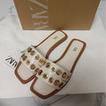 Za2024 spring/summer new women's flat sandals - buckle closure, breathable, round toe, metal buckle fashion flat sandals