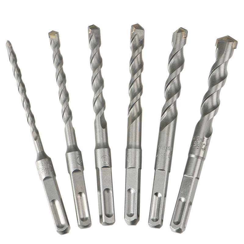 Long impact electric hammer drill bit for wall drilling, two pits, two grooves, round handle, four pits, square handle, concrete cement wall drilling drill