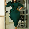 D608 cross-border  fashion women's round neck elegant three-quarter sleeve ruffle trim african dress