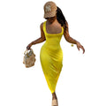 C3643 in stock cross-border fashion solid color sexy dress floor-length dress tie-up maxi dress
