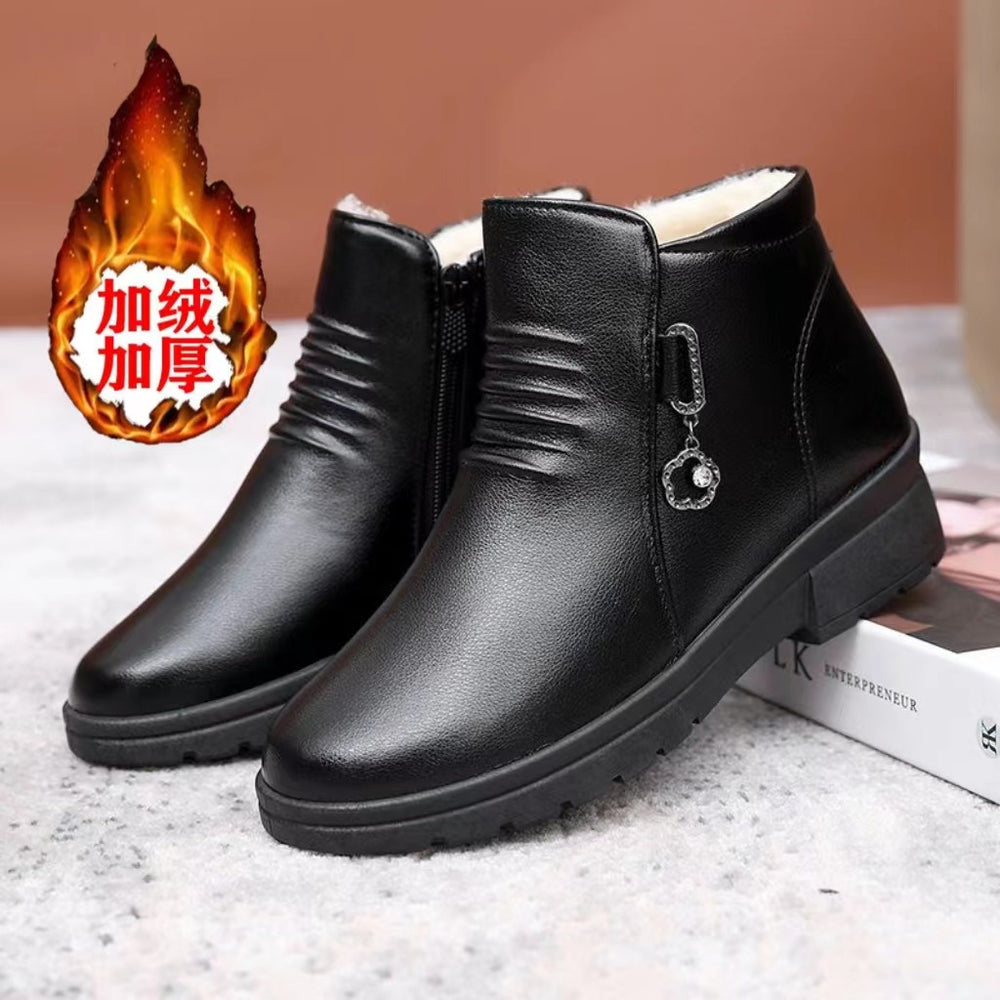 Winter slip-on fleece-lined cotton shoes heattech ladieswear shoes non-slipthickened cotton shoes for middle-aged and elderly people flatsnon-slip granny shoes
