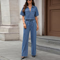 European and american cross-border women's summer new arrivals:  independent site washed fashion short slim-fit vest denim set