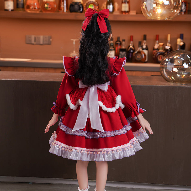 Girls' lolita princess dress - new spring/autumn red christmas dress - children's dress - autumn/winter baby dress