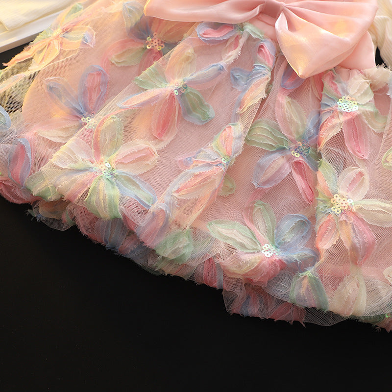 Girls' floral bow gauze dress - new autumn  stylish and chic children's wear - sweet princess dress for baby girls