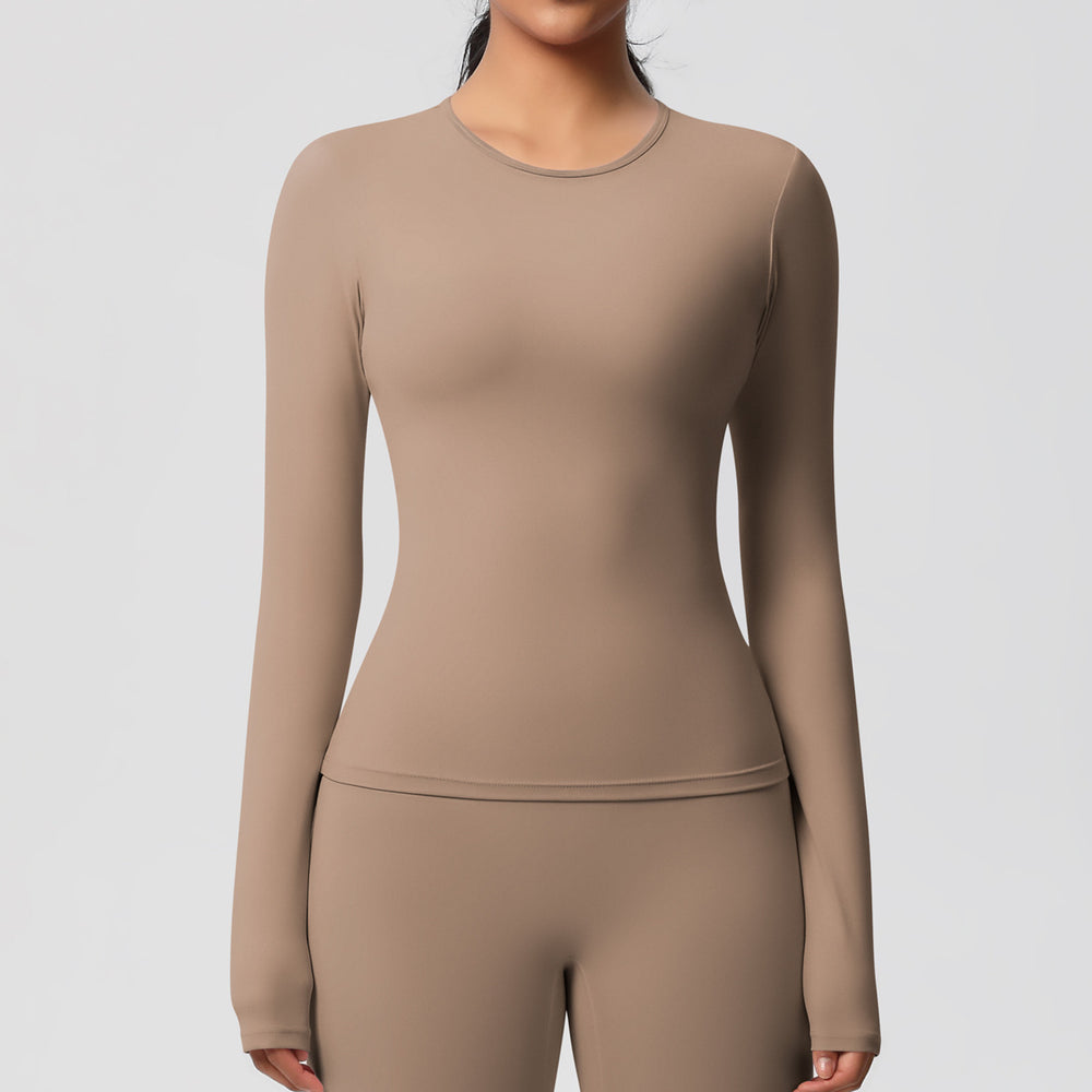 New arrival in stock cross-border double-sided brushed solid color longline training sports long sleeve t-shirt running fitness yoga top for women