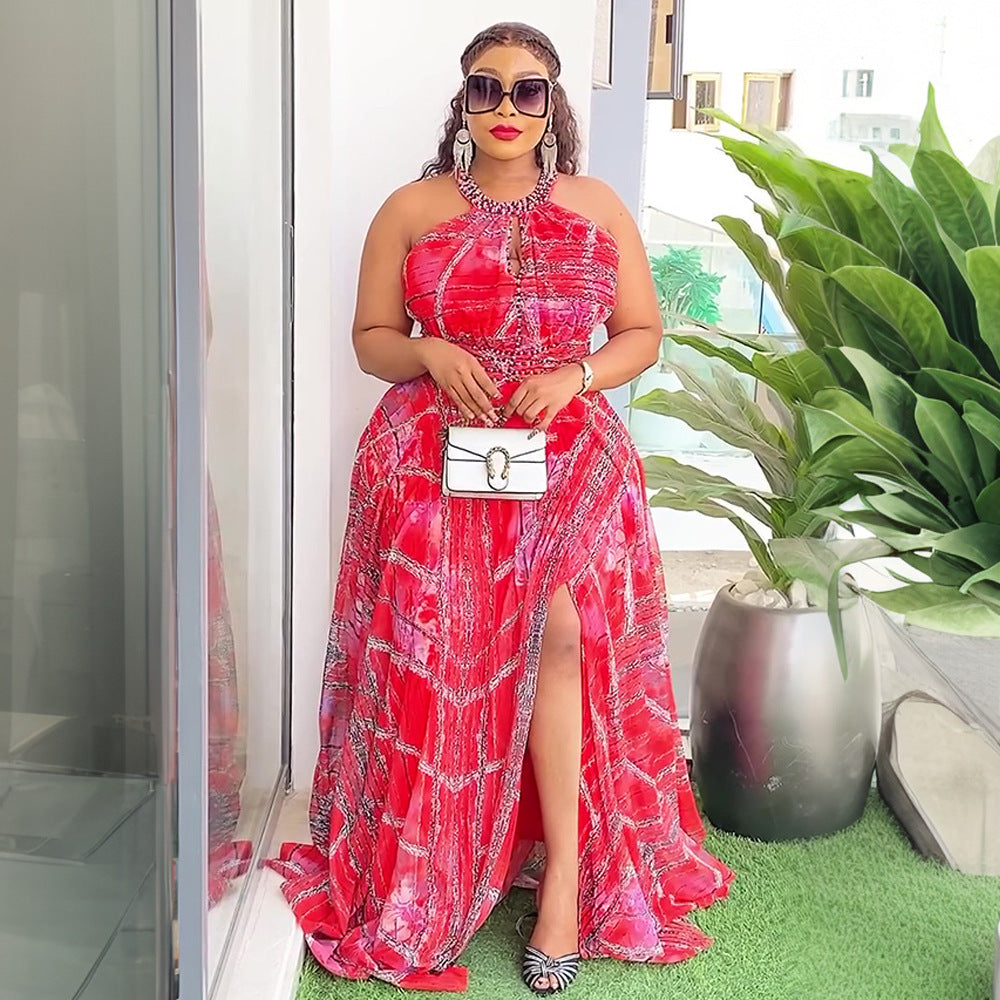 New plus-size off-the-shoulder african print maxi dress for spring/summer - perfect for cross-border e-commerce on  and