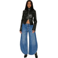 Fashion cross-border new high waist wide leg jeans  foreign trade women's street washed slit scimitar pants