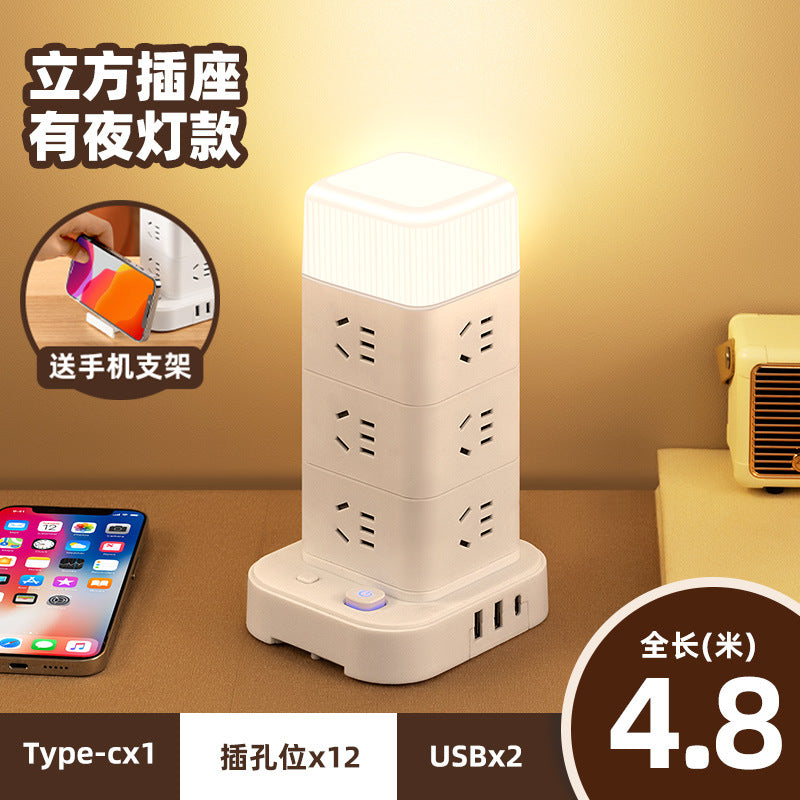 Smart vertical power strip socket with usb mobile phone charging multi-port tower office for home creative power strip rubik's cube