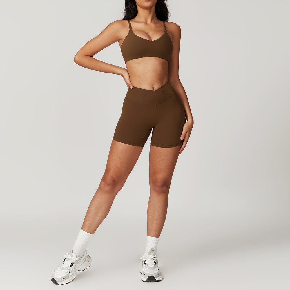 Eco-friendly recycled compression quick-dry yoga set - activewear running short sleeve set with racerback design - women's fitness apparel 8799