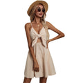 cross-border women's strappy bow cotton linen slip dress mini dress - perfect for beach vacations