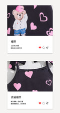 Girls' summer sundress with bow shoulder straps, cartoon bear and heart pattern, cute dress for kids and girls
