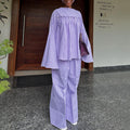 European and american cross-border women's fashion:  autumn new collection - stylish round neck, loose fit, striped long sleeve top and wide leg pants set