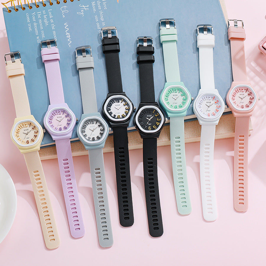 New candy-colored silicone strap waterproof women's watch student watch dopamine color block quartz watch - wholesale from manufacturer