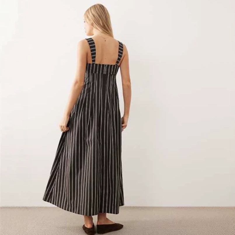 European and american cross-border women's fashion:  summer new arrivals - sexy and elegant v-neck striped high-waisted long slip dress