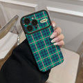 Ins british style grids phone case suitable for iphone16/15 anti-fall 17promax green and pink contrasting color soft case