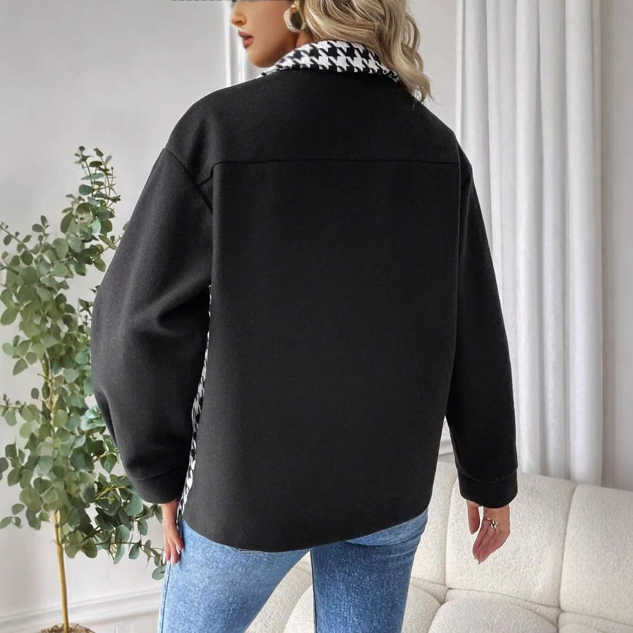 European and american cross-border e-commerce  autumn fashionable elegant versatile color block lapel women's jacket