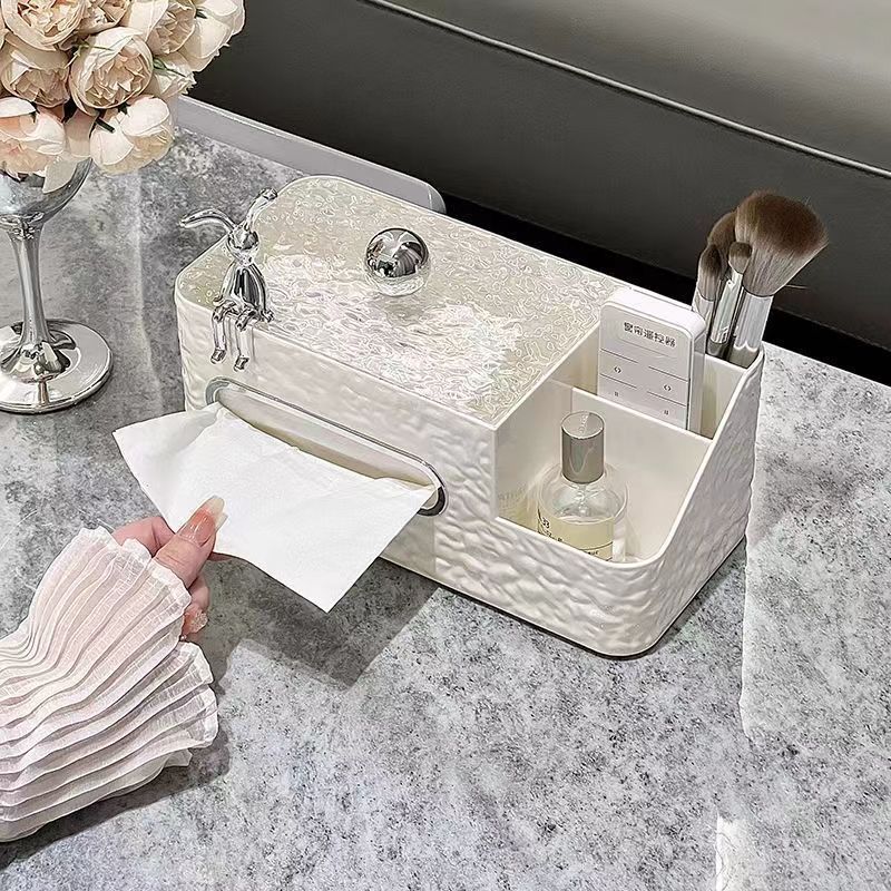 Creative light luxury tissue box, living room high-end carton, household high-end coffee table, desktop multi-functional paper drawing storage box