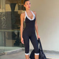 Women's foreign trade summer  new fashion lace trim low-cut bodycon sexy lace-up backless jumpsuit