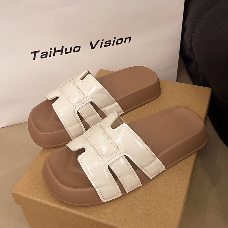 Casualthick sole sandals women's new arrival woven frenchfashionelegantcasual one-line beach soft bottom slippers for women
