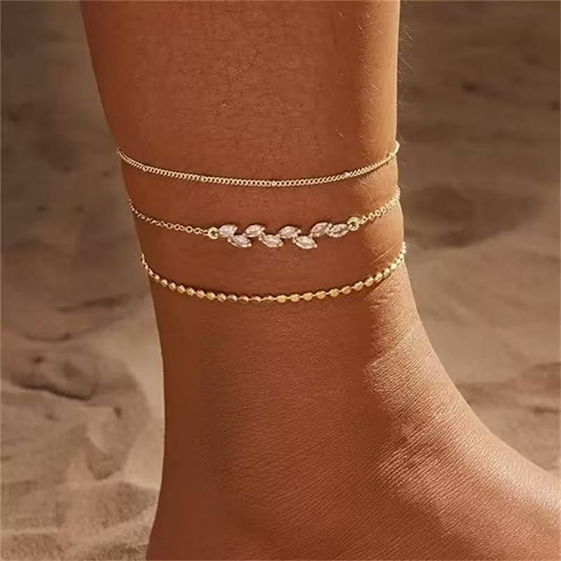 Gold double-layer/three-layer stackable beaded chain bracelet - trendy & versatile women's fashion jewelry - wholesale for cross-border e-commerce