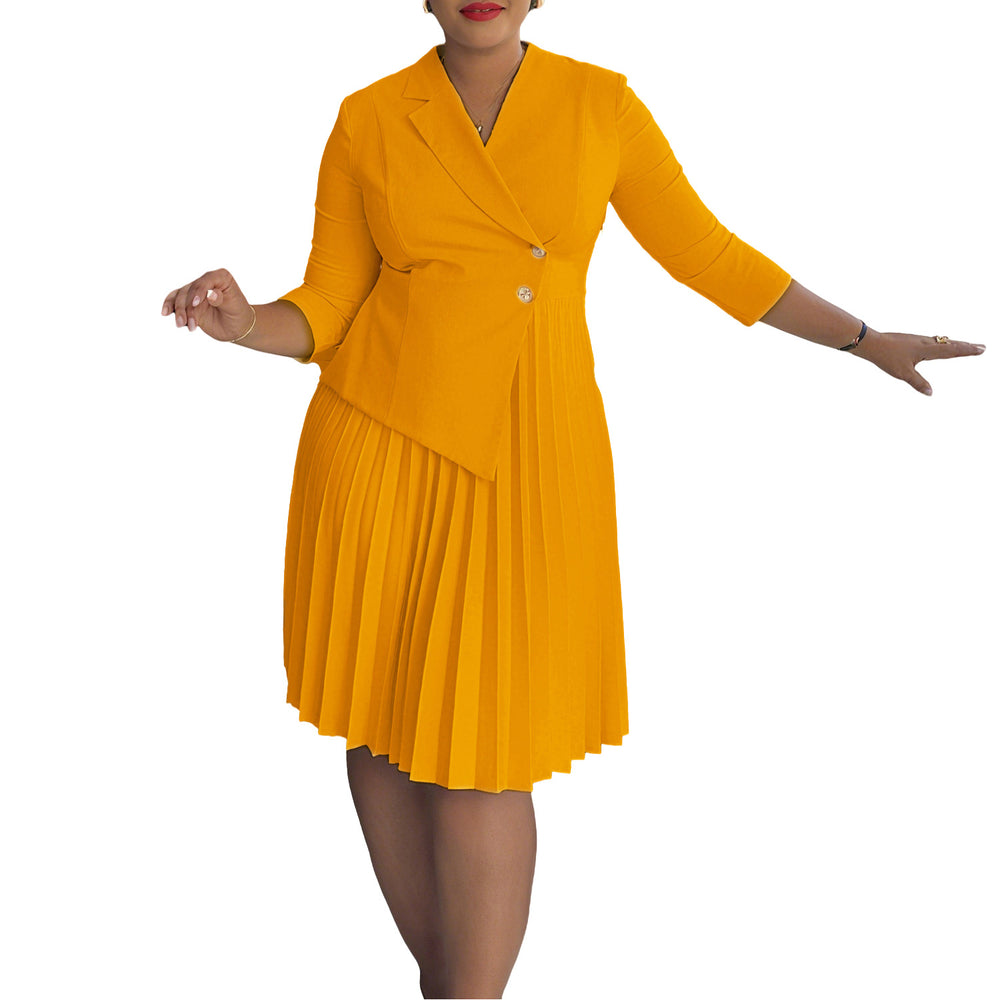 D597 cross-border  european and american women's winter suit collar shirt plus size fashionable elegant pleated foreign trade dress