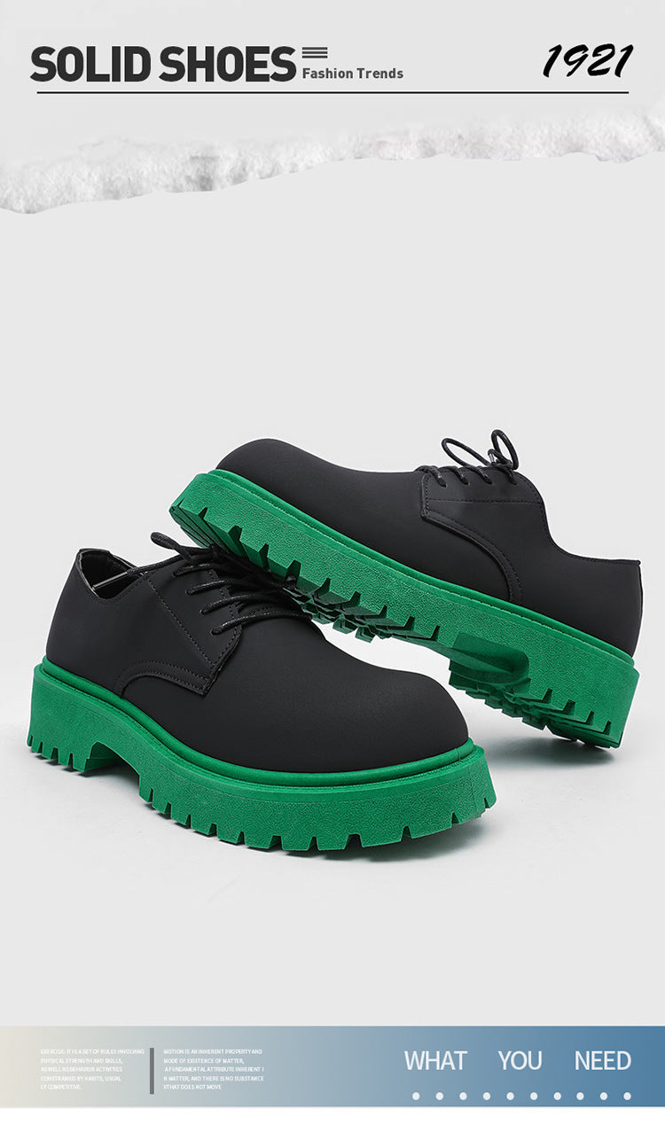 Shoes niche style design ins style casual leather shoes men's high-end sense of heighteningthick sole color matching mickey big toe derby shoes