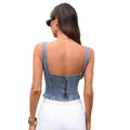 Fashion cross-border women's clothing new arrival  independent station washed suspender backless slim fit denim sexy vest for women