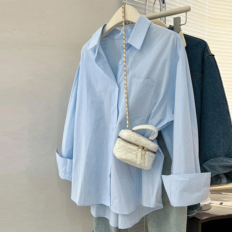 Cross-border wink   European and American temperament shirt 2025 autumn new long-sleeved blue shirt cardigan women