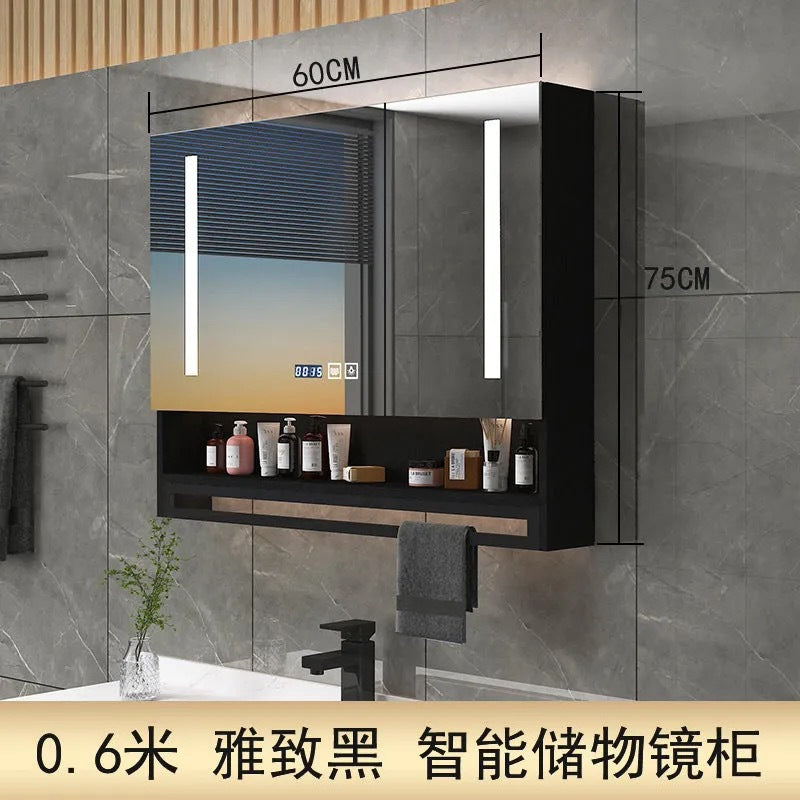 [Low price] Smart solid wood bathroom mirror cabinet, toilet mirror, separate wall-mounted bathroom with lamp storage mirror box
