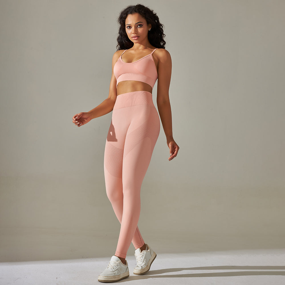 New arrival cross-border fashion seamless back cross double shoulder strap sports vest bra suit running fitness yoga pants