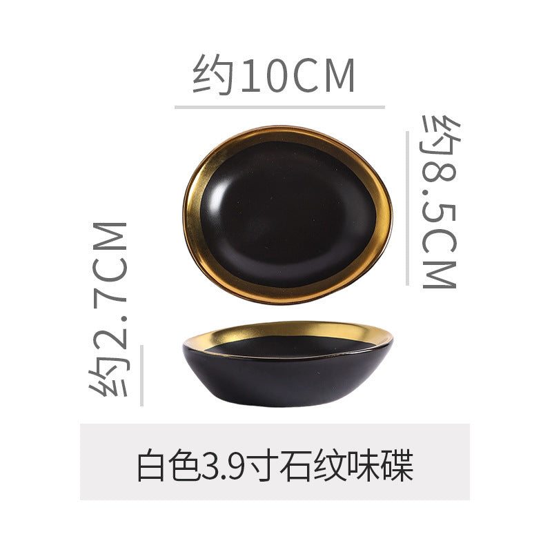Retro special-shaped ceramic western food steak plate electroplated gold accessible luxury style western food salad bowl mug high-looking plate