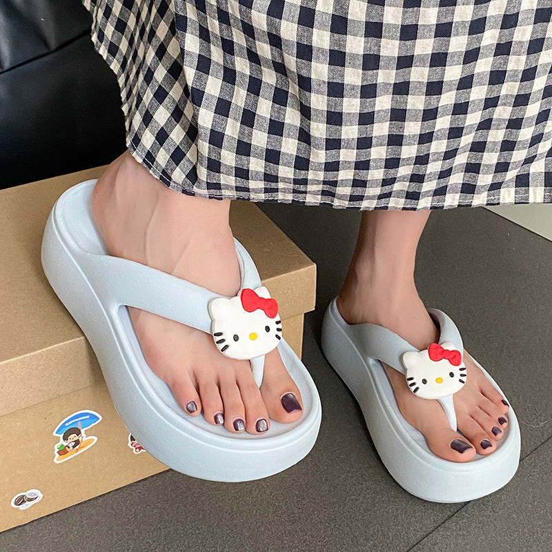 Flip-flops cute cartoon kitty outer fashion beach shoes neutral hong kong style popular flip-flops non-slipthick sole slippers