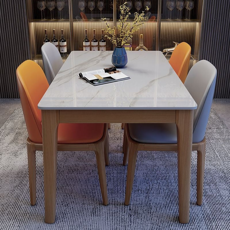 Solid wood modern rock slab dining table and chair set - minimalist italian style luxury dining table for home use
