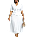 D631  fashion cross-border elegant elegant suit collar three-quarter sleeve pleated elegant foreign trade african dress
