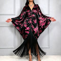 African new print batwing sleeve v-neck dress - printed drawstring waist tassel maxi dress bubudress