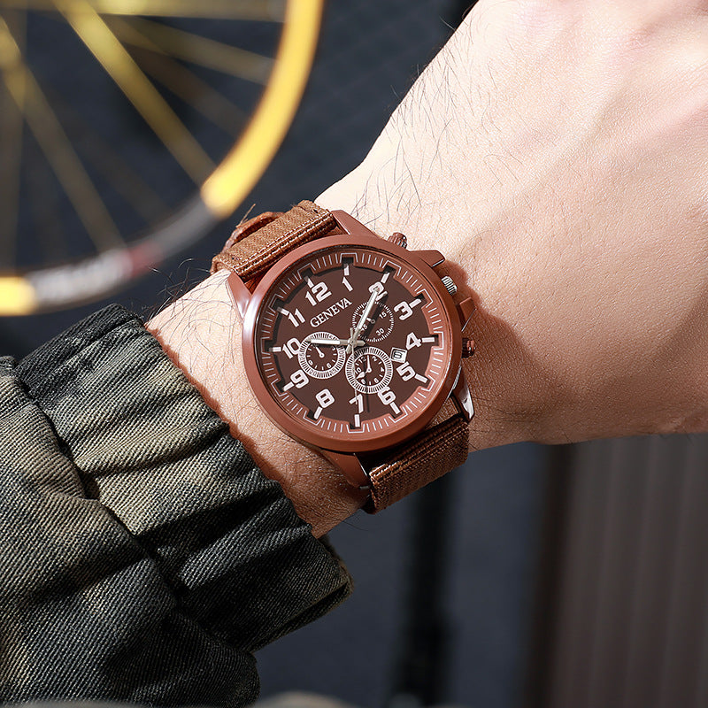 new fashion versatile military quartz watch - date display nylon strap men's stylish fashion watch