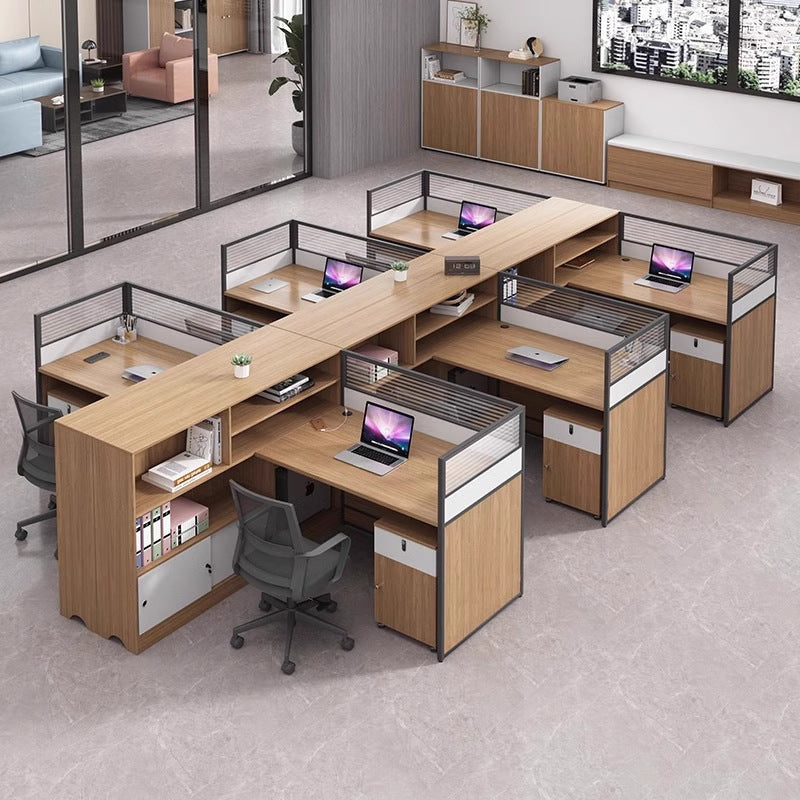 Modern minimalist office desk and chair set - double/6-seat workstation for office use