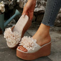summernew arrivalexport wedge thick bottom slippers women's large size one-shaped flower waterproof platform sandals wholesale