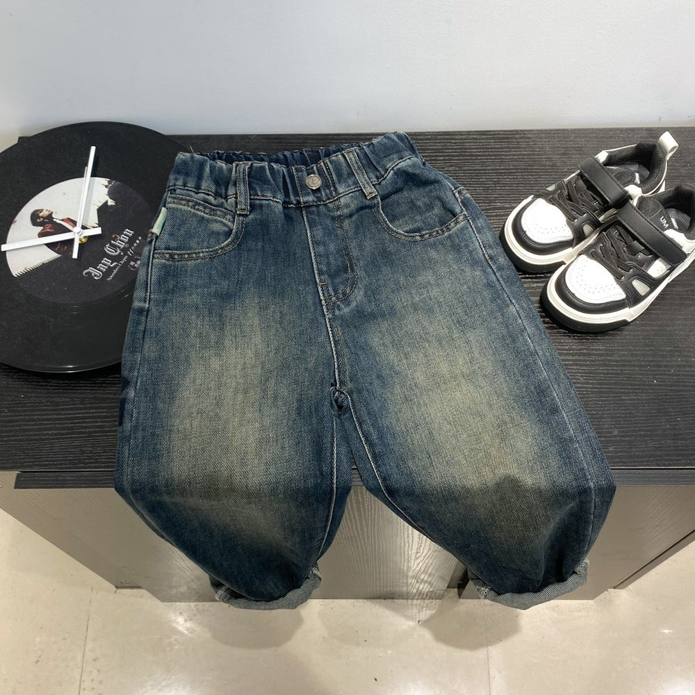 Boys' spring denim jeans - kids' pants - cartoon design - mid-to-large size - stylish spring streetwear pants for boys - long pants