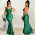 X5617 cross-border   solid color sexy camisole bandeau backless tie-up bodycon maxi dress
