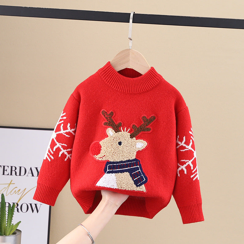 Christmas kids' sweater - fleece lined, extra thick, chinese new year style. versatile knitted base layer for boys and girls