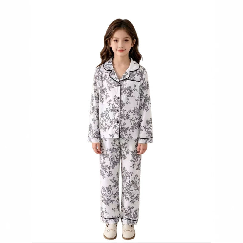 girls' spring/summer new arrival: elegant printed long-sleeve shirt and wide-leg pants two-piece set - perfect for loungewear or casual wear