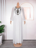 New long-sleeved african plus size women's dress - elegant & chic,  cross-border e-commerce, chiffon v-neck rhinestone embellished dress