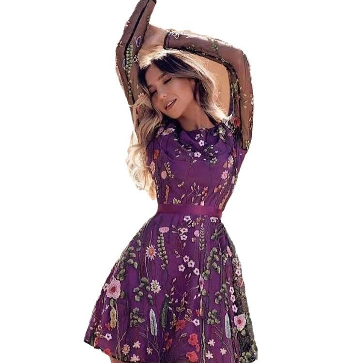 2025 spring new arrivals: european & american style women's clothing - amazon dress, embroidered bohemian floral a-line mini dress
