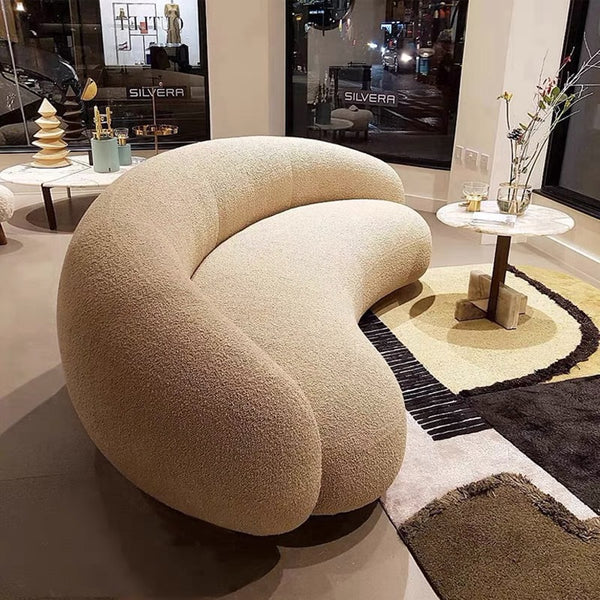 Nordic small apartment living room fabric curved sofa modern simple designer lamb wool multi-person special-shaped furniture