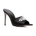 Summer european and american rhinestone high heel sandals pointed toe stiletto black high heels slip-on cross-border export ultra high heels