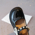 Vancahao kids' black leather shoes -  autumn new collection - girls' fashionable beaded bowknot patent leather princess shoes