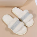 Export one-word fur slippers for girls 2024new arrivalfall and winterfashionflats slippers outwear open toe plus size cotton slippers trendy