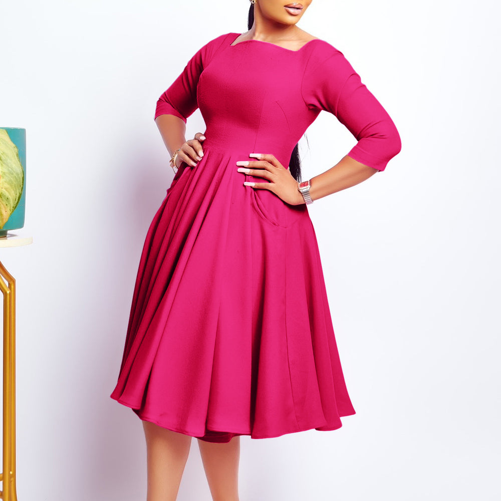 D456  cross-border women's autumn/winter new fashion elegant pocket large skirt evening dress african dress